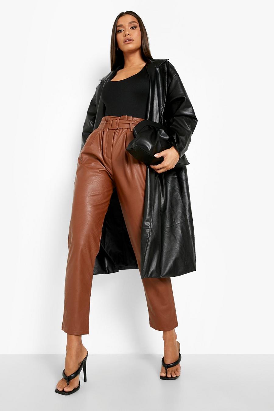 Chocolate High Waisted Pu Belted Trouser image number 1