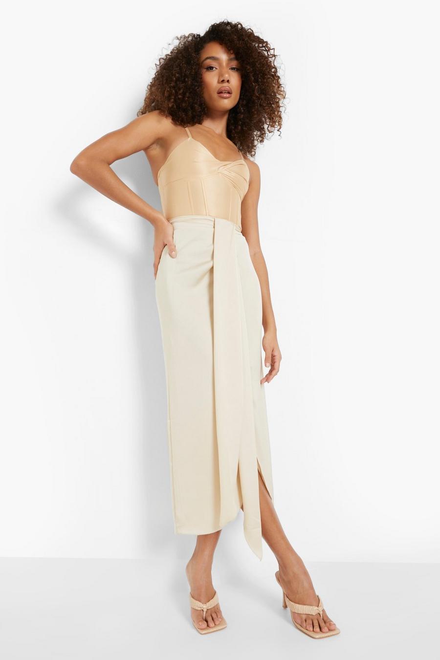 Champagne Drape Front Maxi Skirt image number 1
