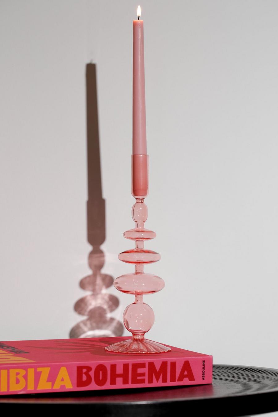 Pink Abstract Bubble Glass Tall Candle Holder image number 1