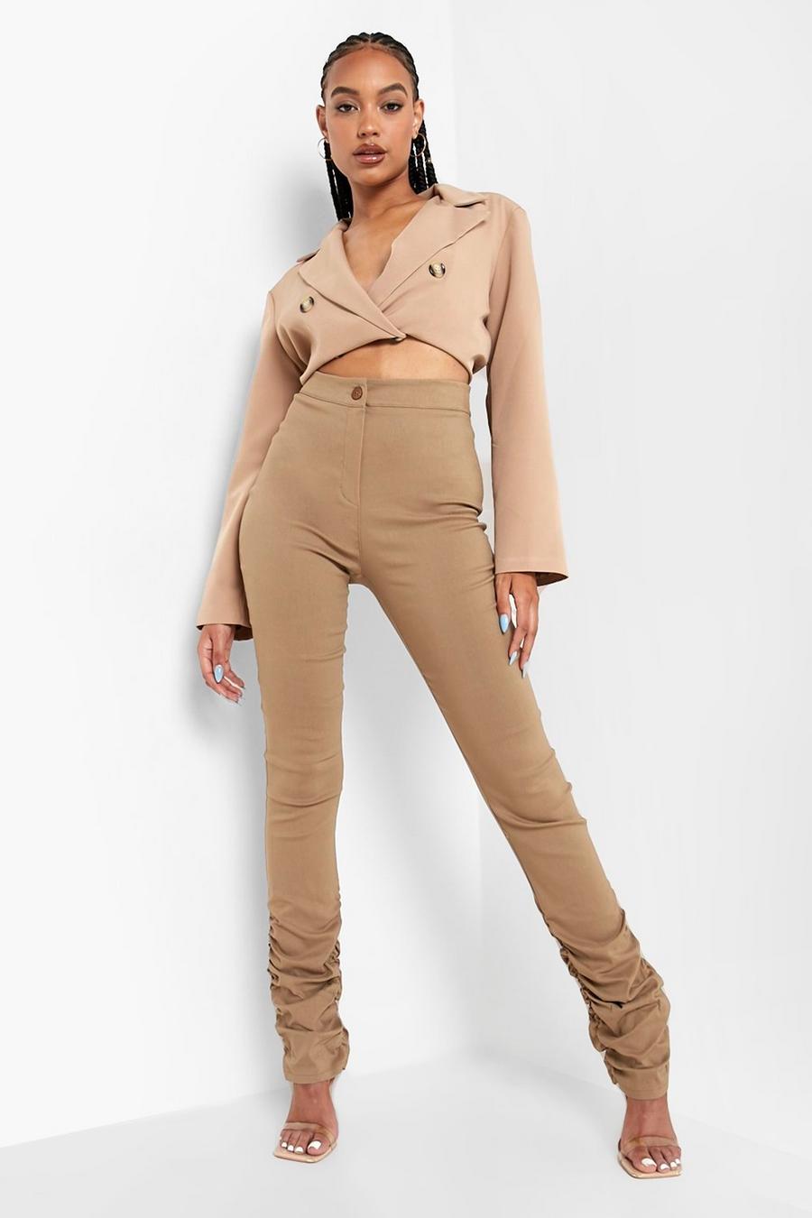 Camel Ruched Hem Formal Woven Trousers image number 1
