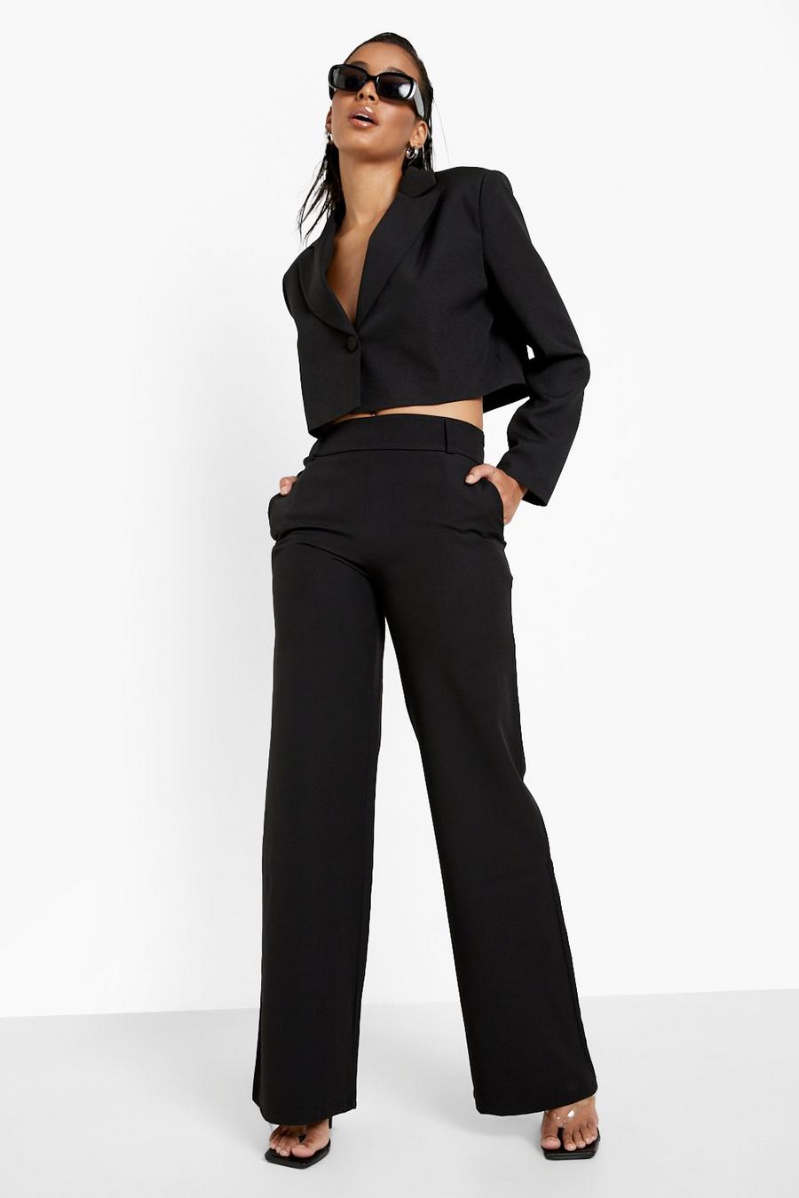 Pantalón de pernera ancha elegante con costuras frontales, Black image number 1