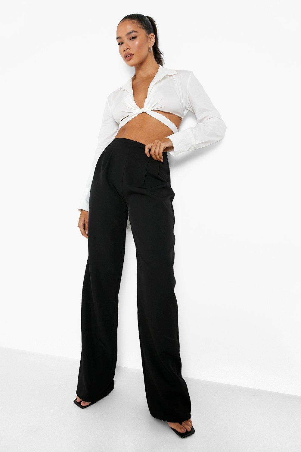 Black WOMAN High Waist Wide Leg Woven Trousers with Wide Leg