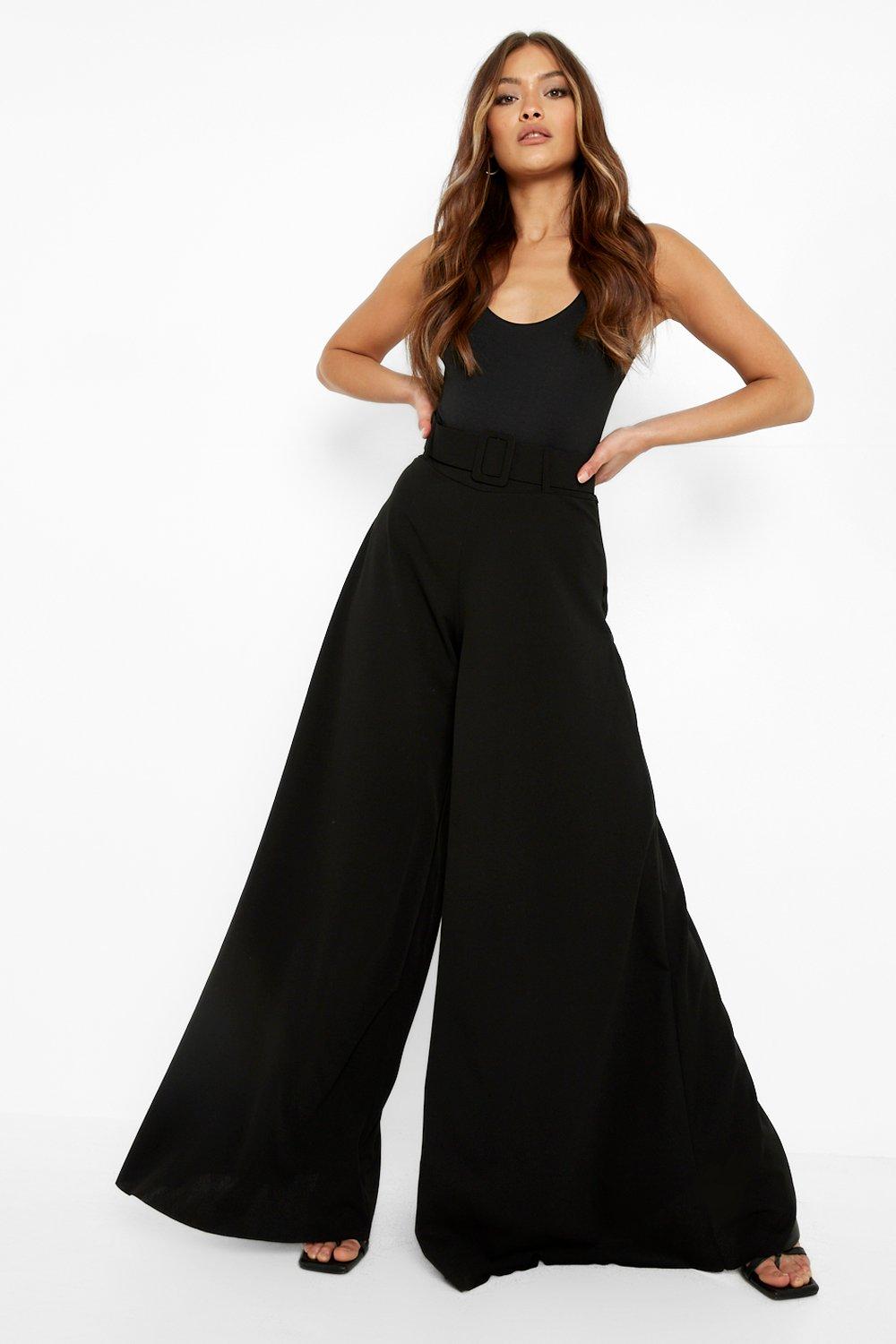 High Waisted Belted Extreme Wide Leg Pants