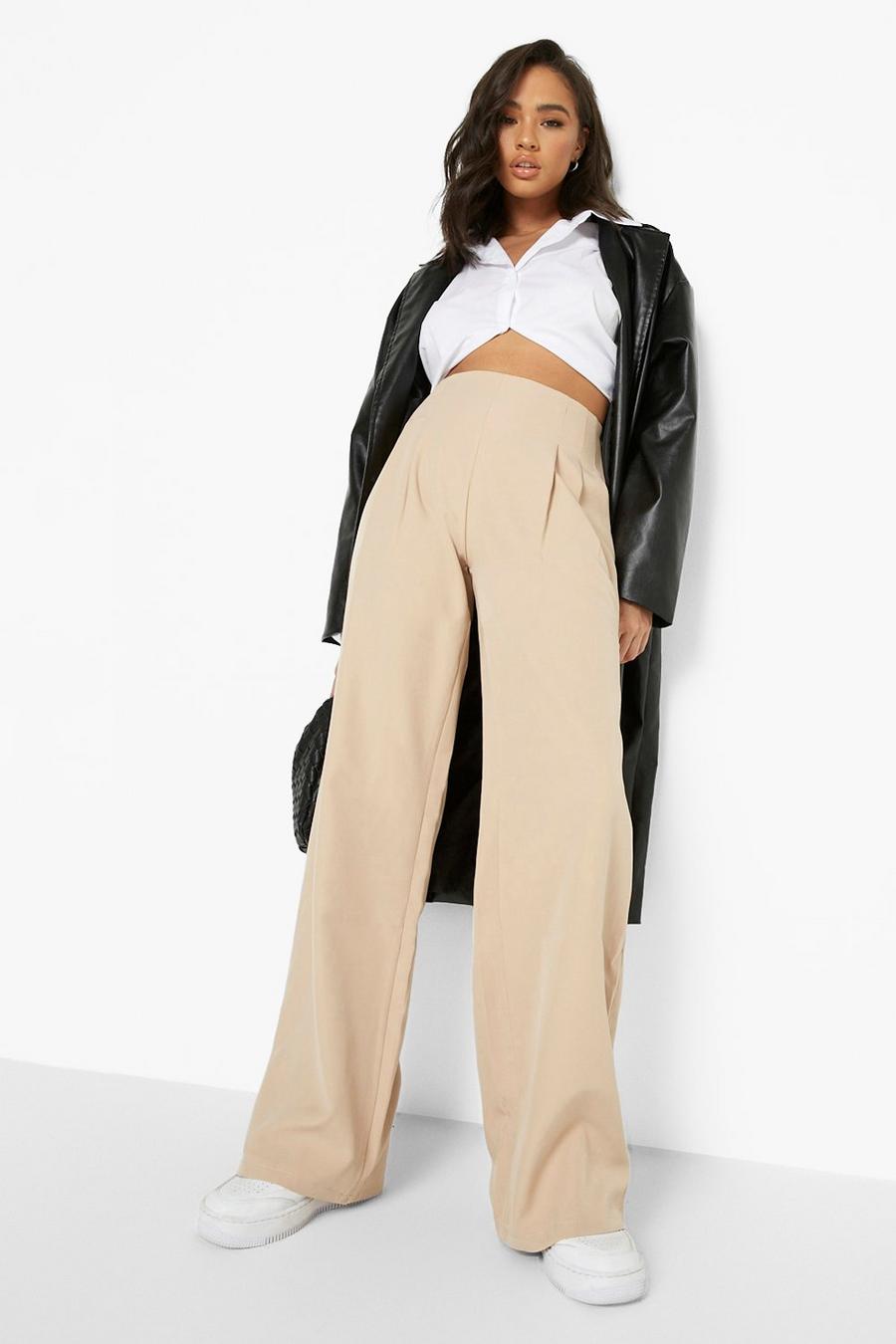 Beige Wide Leg Pleated High Waist Trouser image number 1
