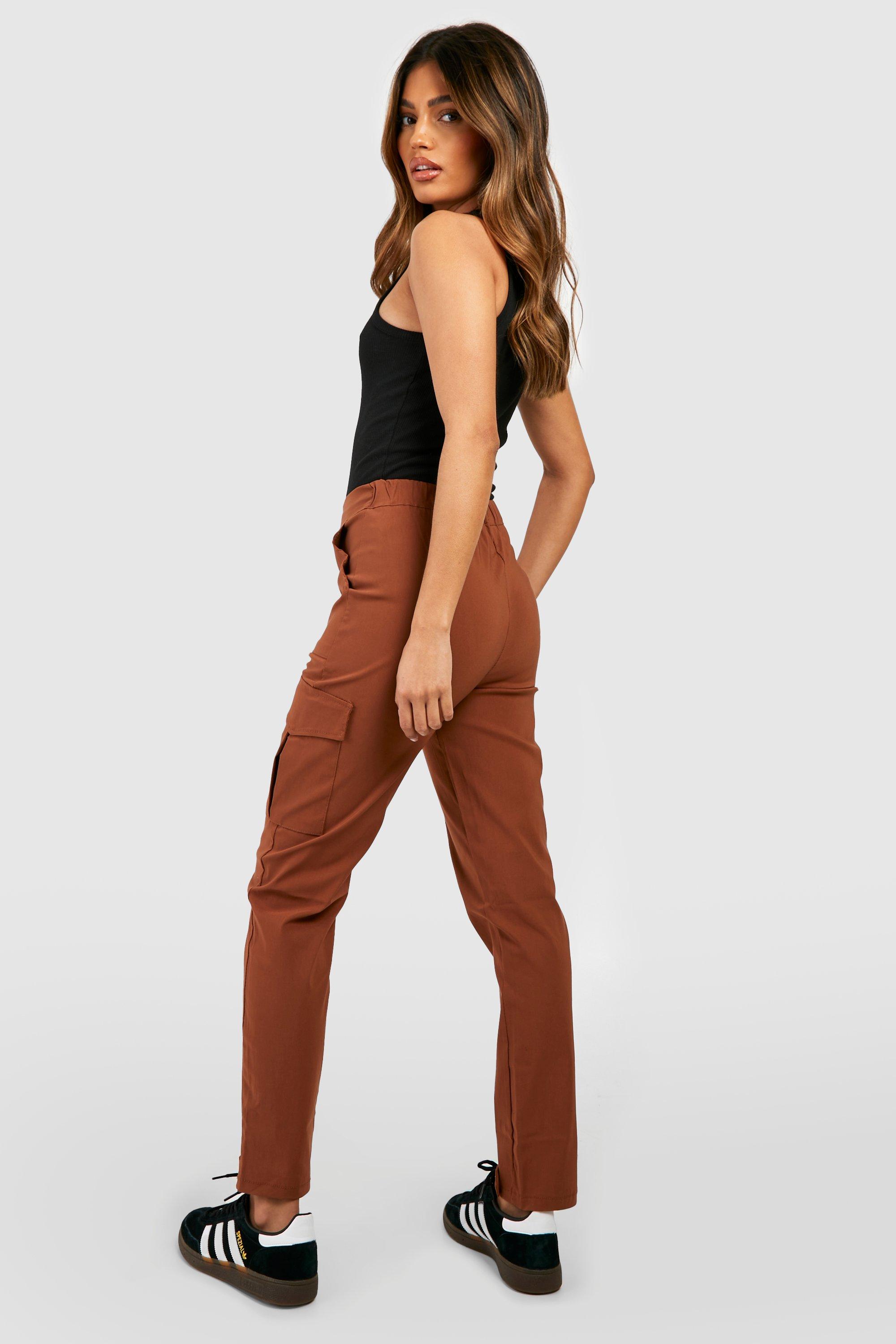 Women's Stretch Woven Pocket Cargo Casual Trousers