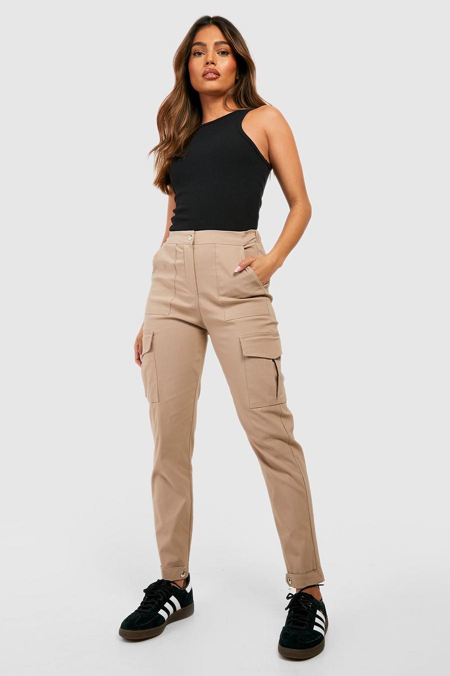 Stone beige Stretch Woven Pocket Cargo Casual Trousers