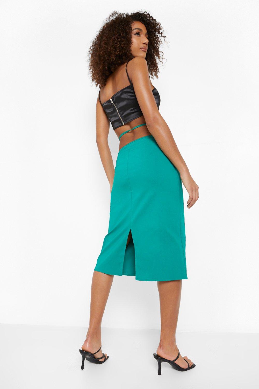 Boohoo green hotsell midi skirt