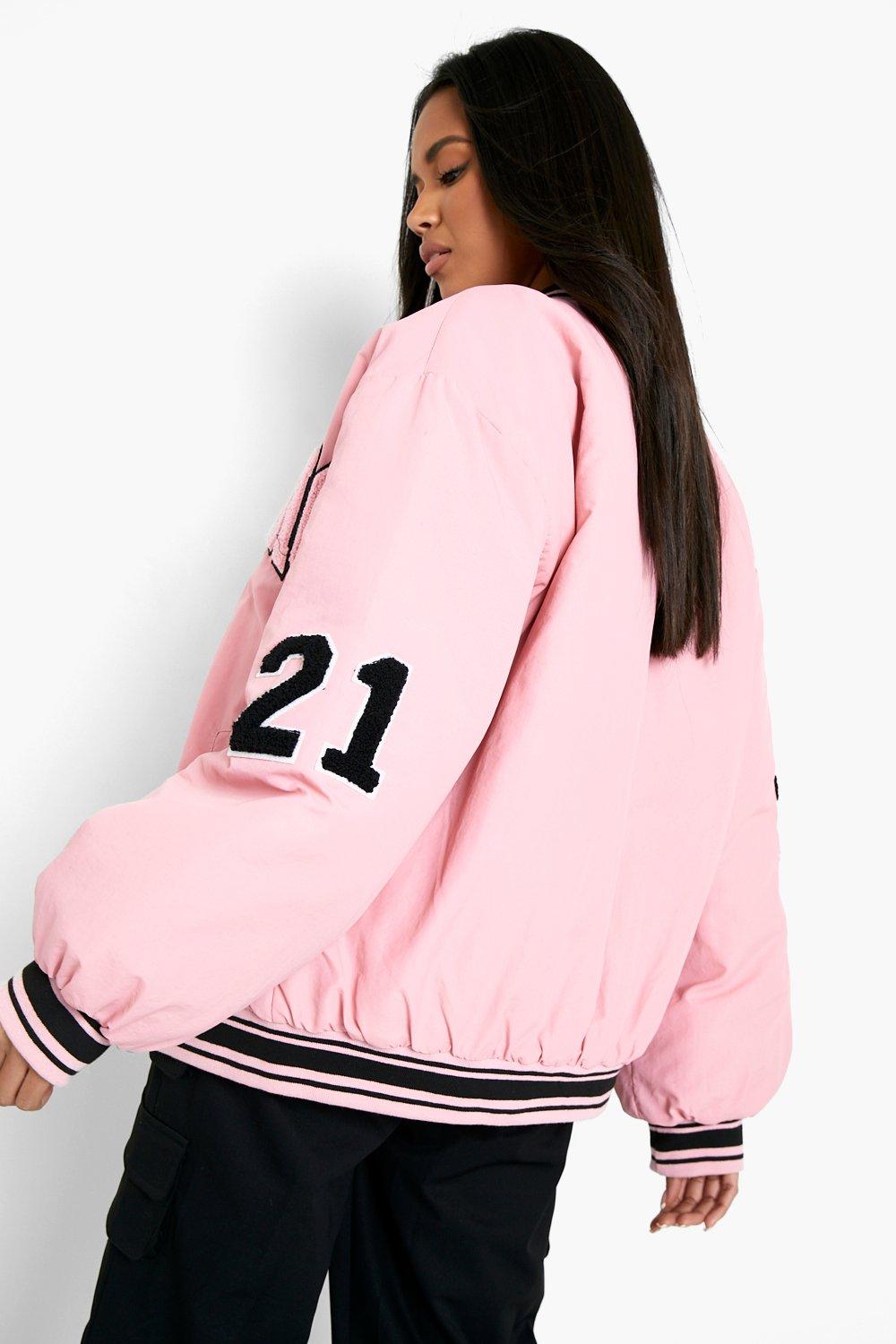 Custom Varsity Letterman Jacket Medium Pink White-Pink Flamingo 3D Pattern Design Bomber Full-Snap Women's Size:M