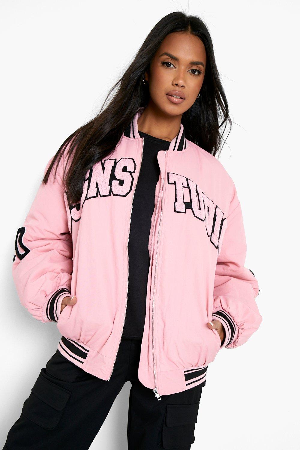 Pink hot sale varsity jacket