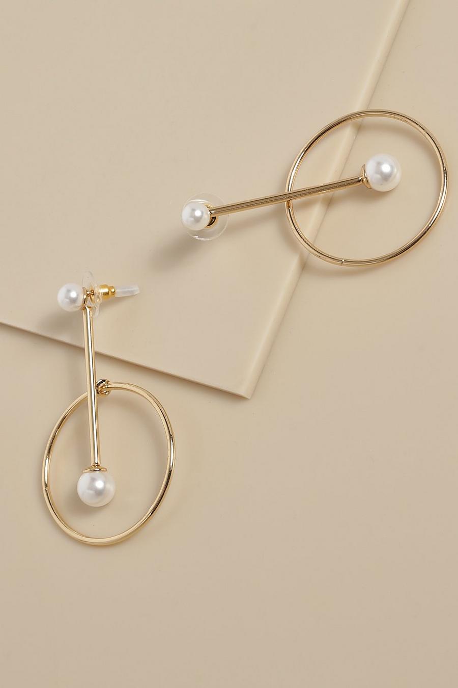 Gold Circle & Bar Pearl Earrings image number 1