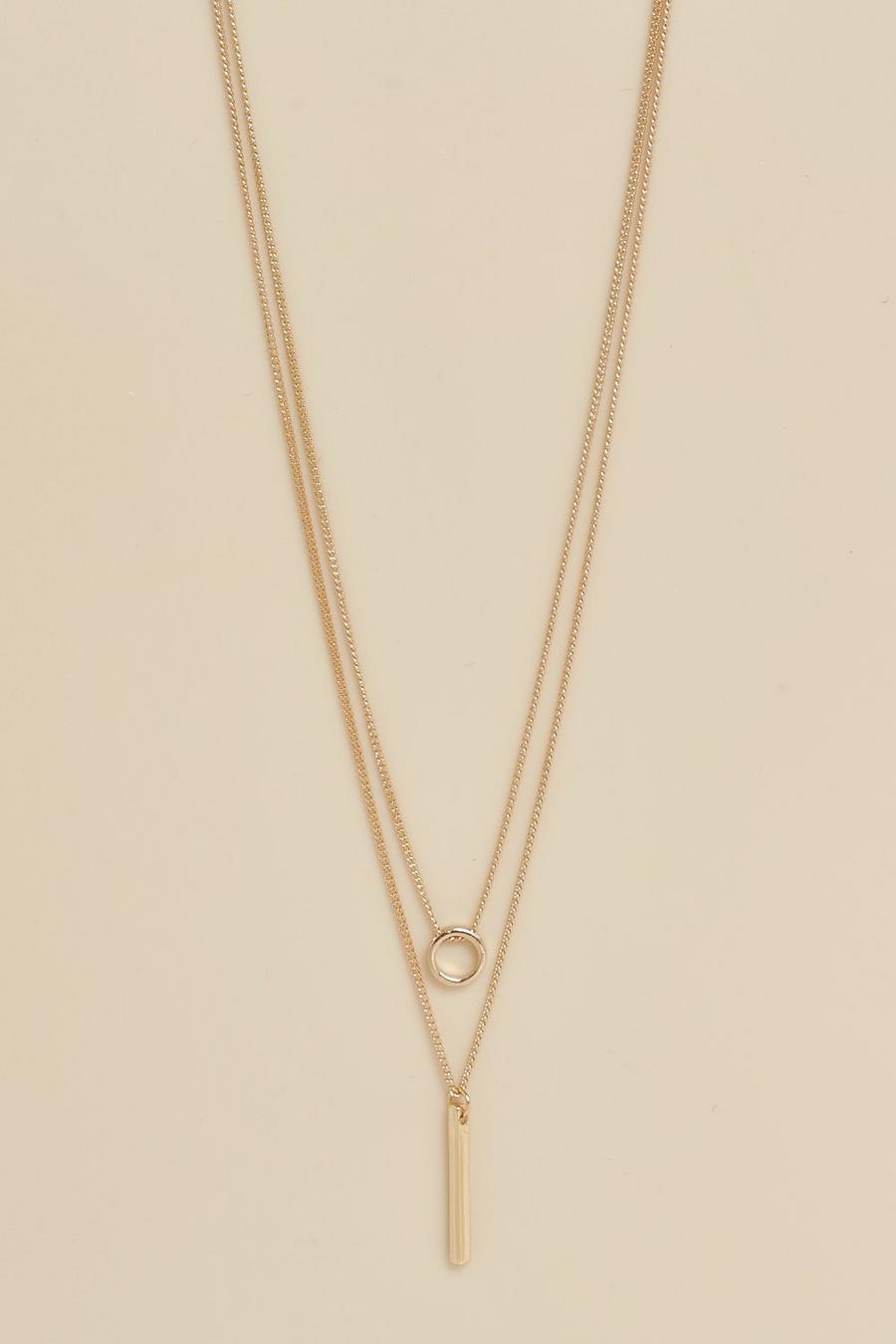 Gold metallic Circle & Bar Simple Layered Necklace image number 1