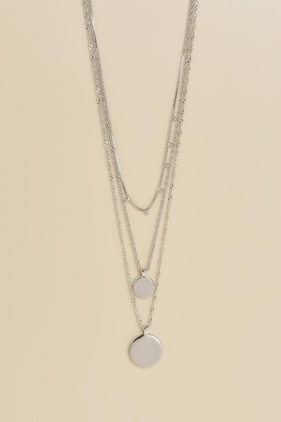 Silver Double Pendant Layered Necklace image number 1