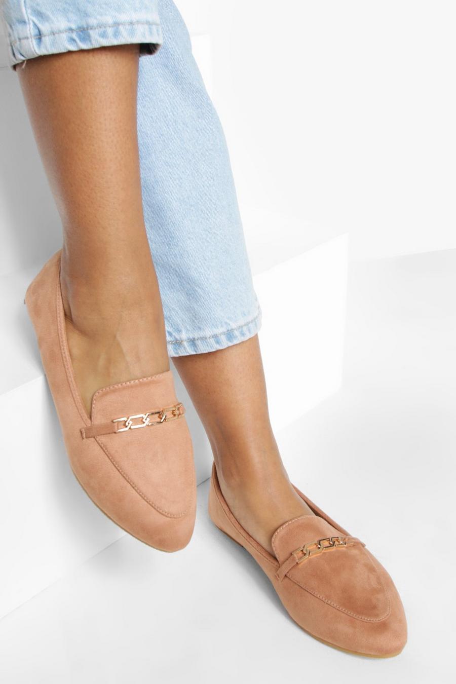 Nude Wide Fit Link Chain Pointed Toe Flats image number 1