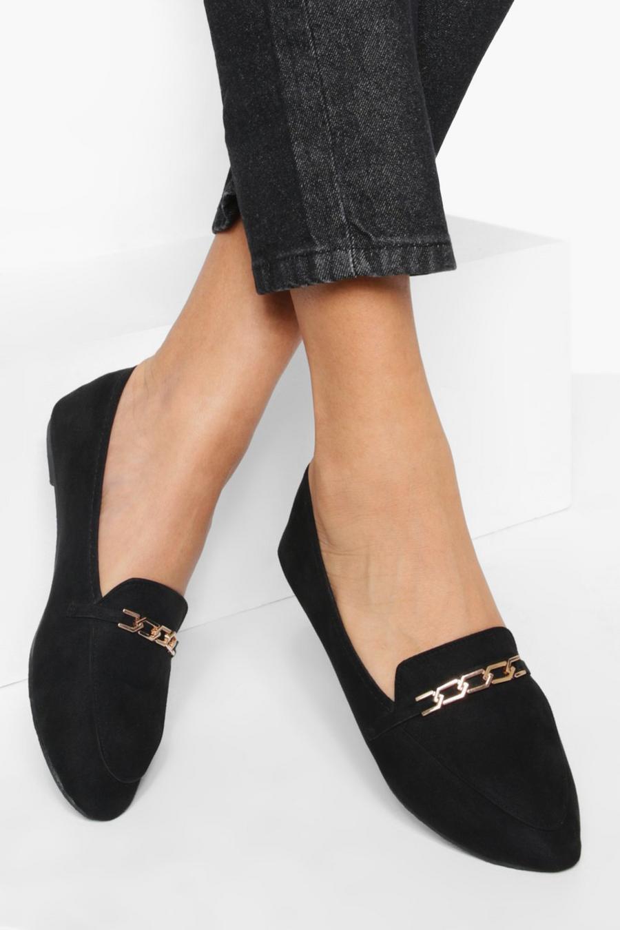 Black Link Chain Pointed Toe Flats image number 1