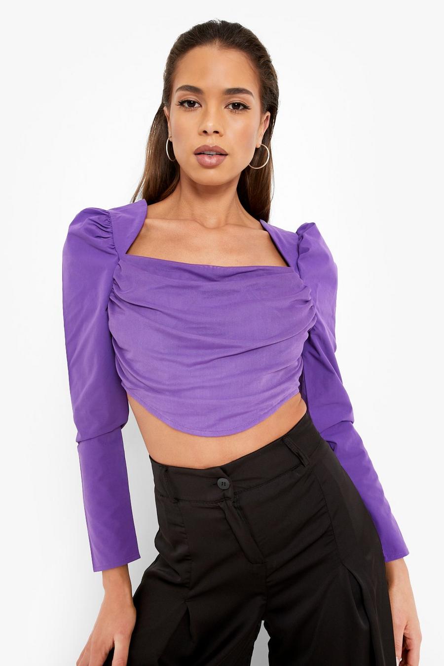 Crop top style corset à manches bouffantes, Midnight purple violet