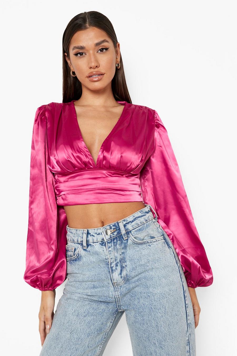 Orchid Plunge Puff Sleeve Crop Top image number 1