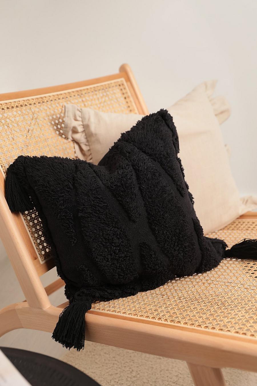 Black nero Tufted Tassel Detail Cushion