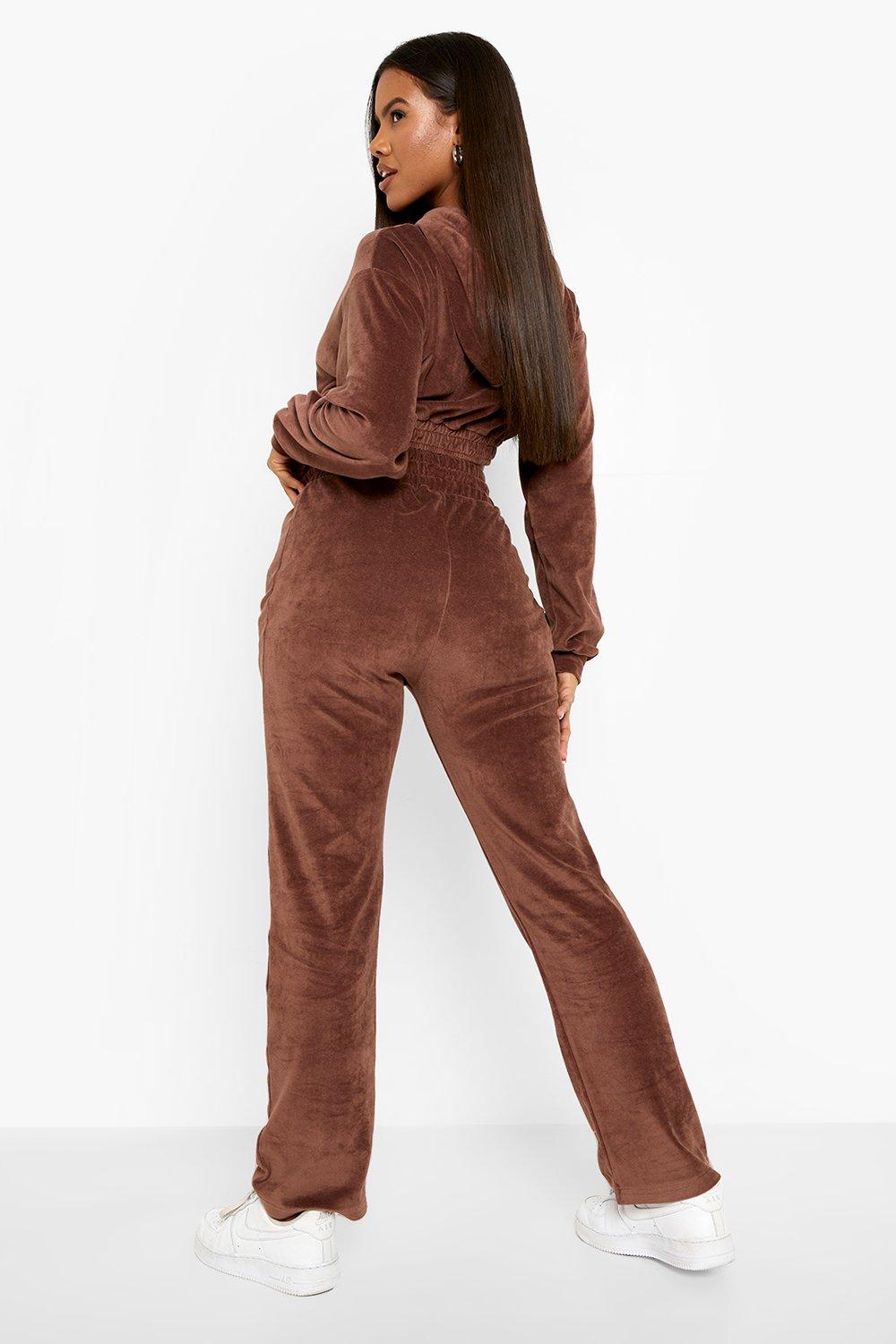 Velour Thick Waistband Straight Leg Joggers