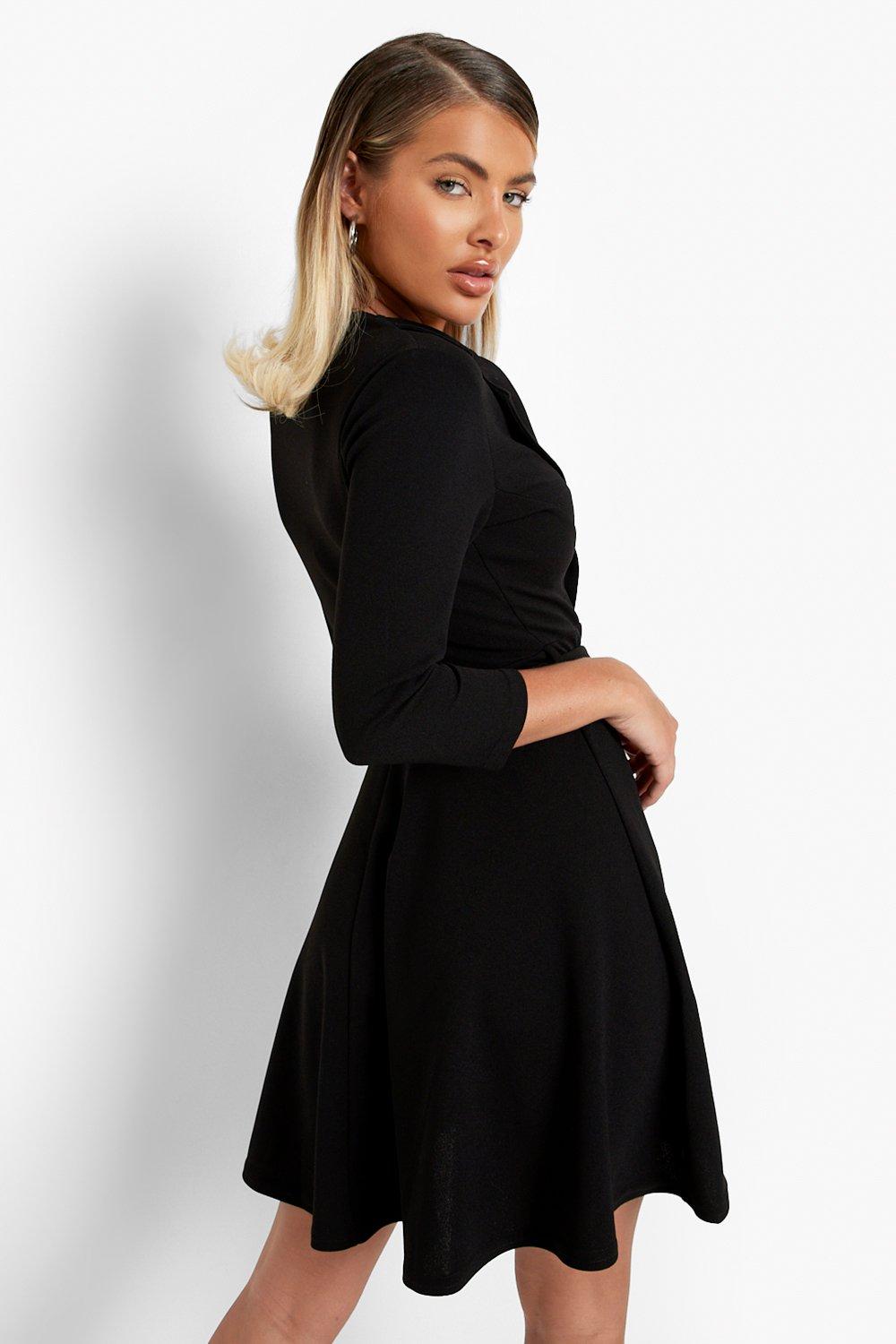 Black plunge skater store dress