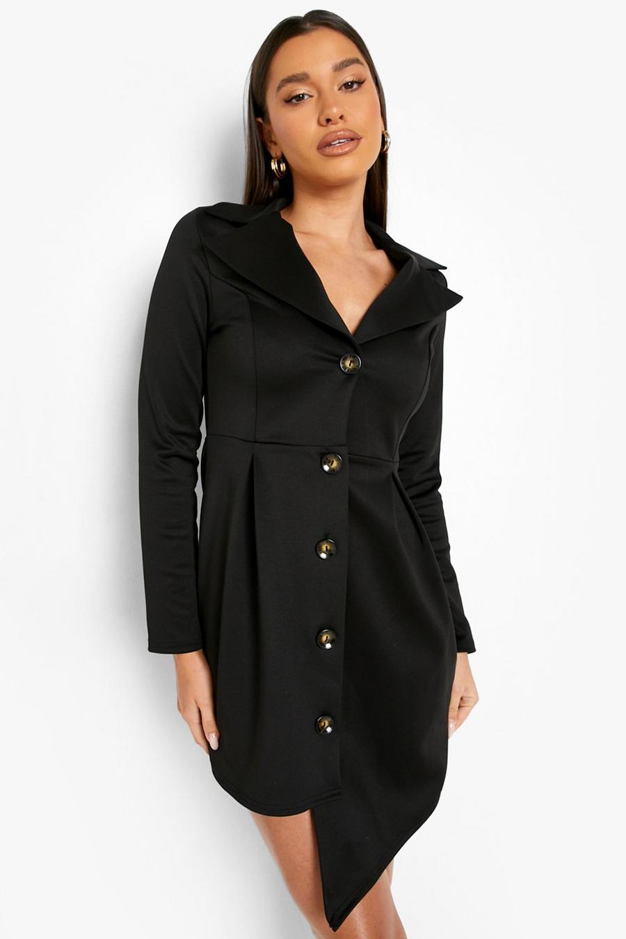Black Long Sleeve Asymmetric Hem Blazer Dress image number 1