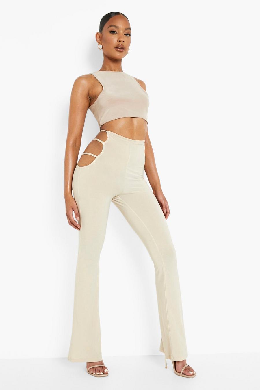 Stone Cut Out Strappy Flared Pants image number 1