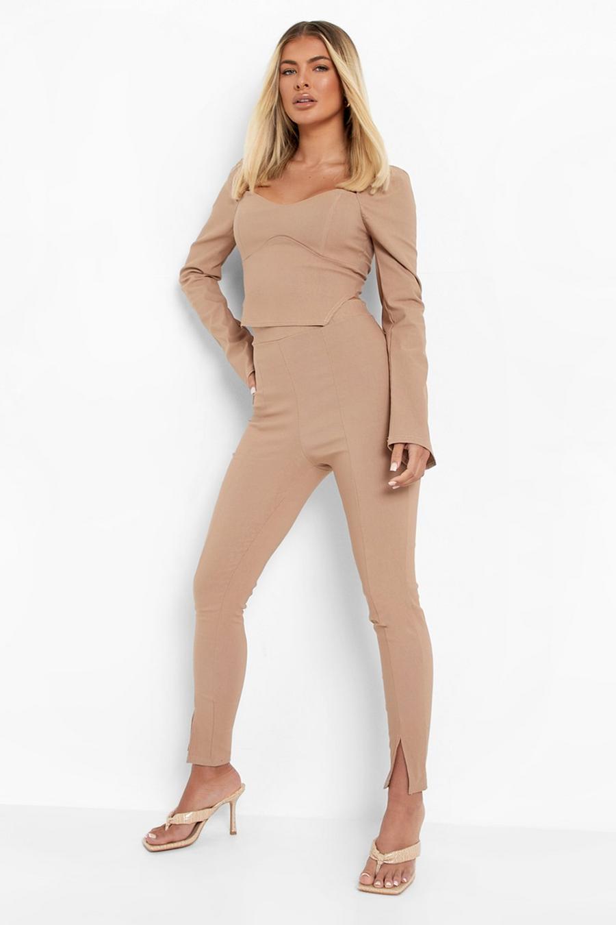 Caramel Seam Split Front Skinny Stretch Trousers image number 1