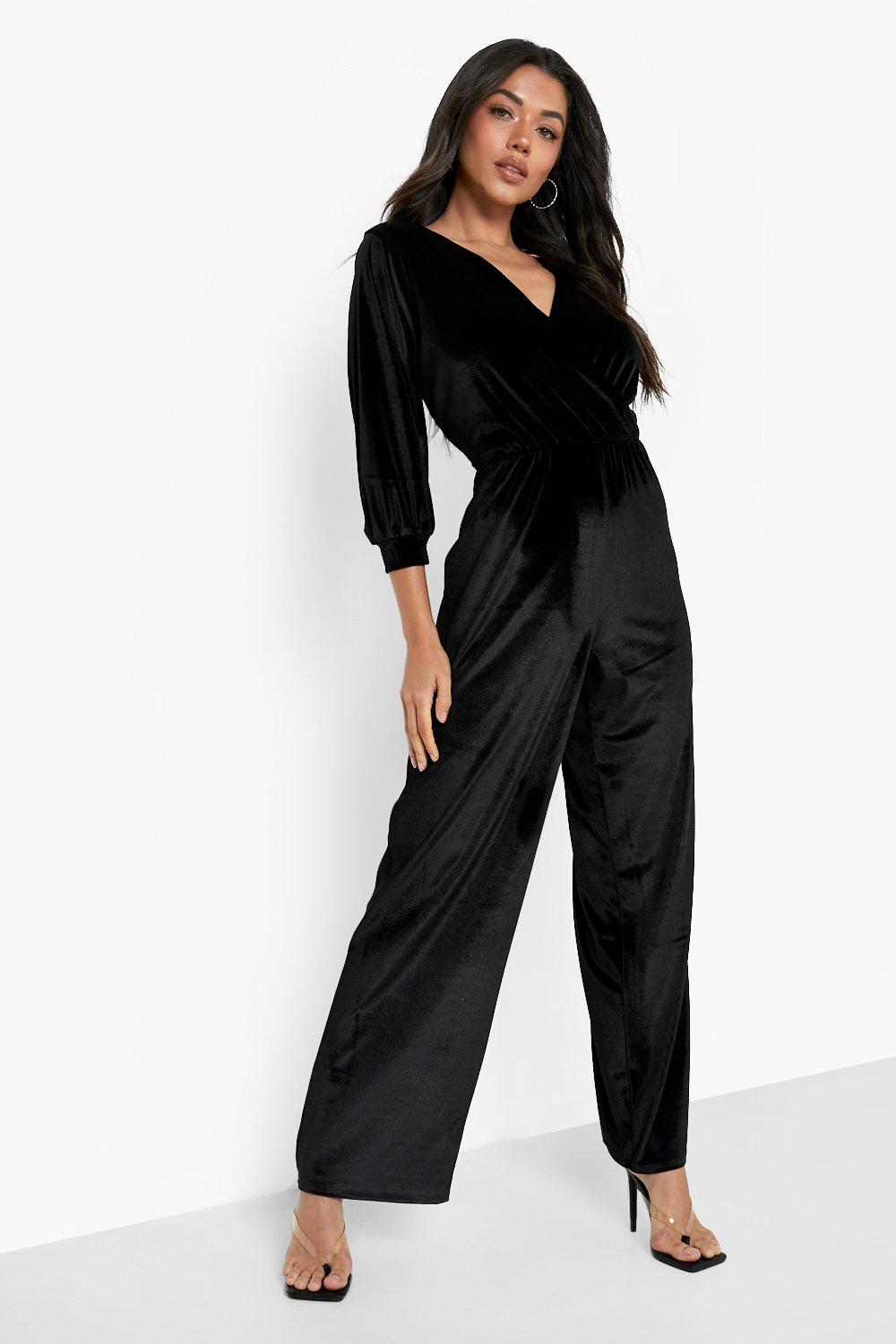 Women's Velour Wrap Wide Leg Jumpsuit