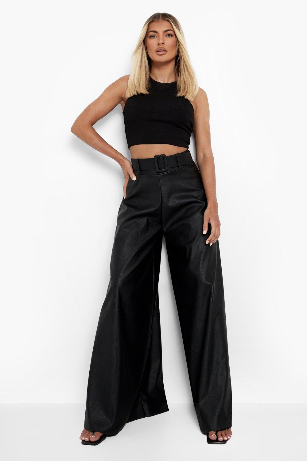 boohoo black wide leg trousers