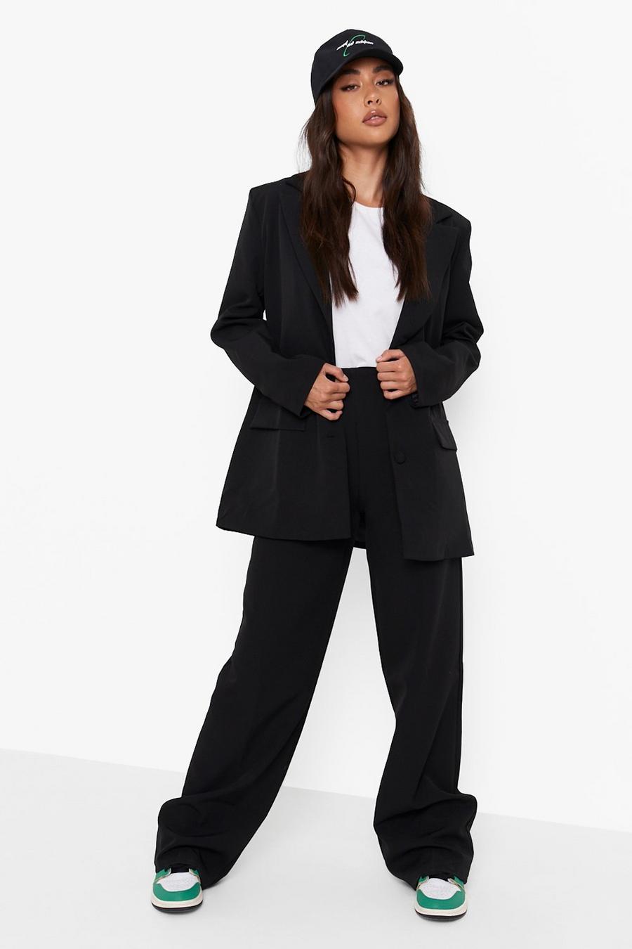 Black Relaxed Fit Pleat Front Trousers image number 1