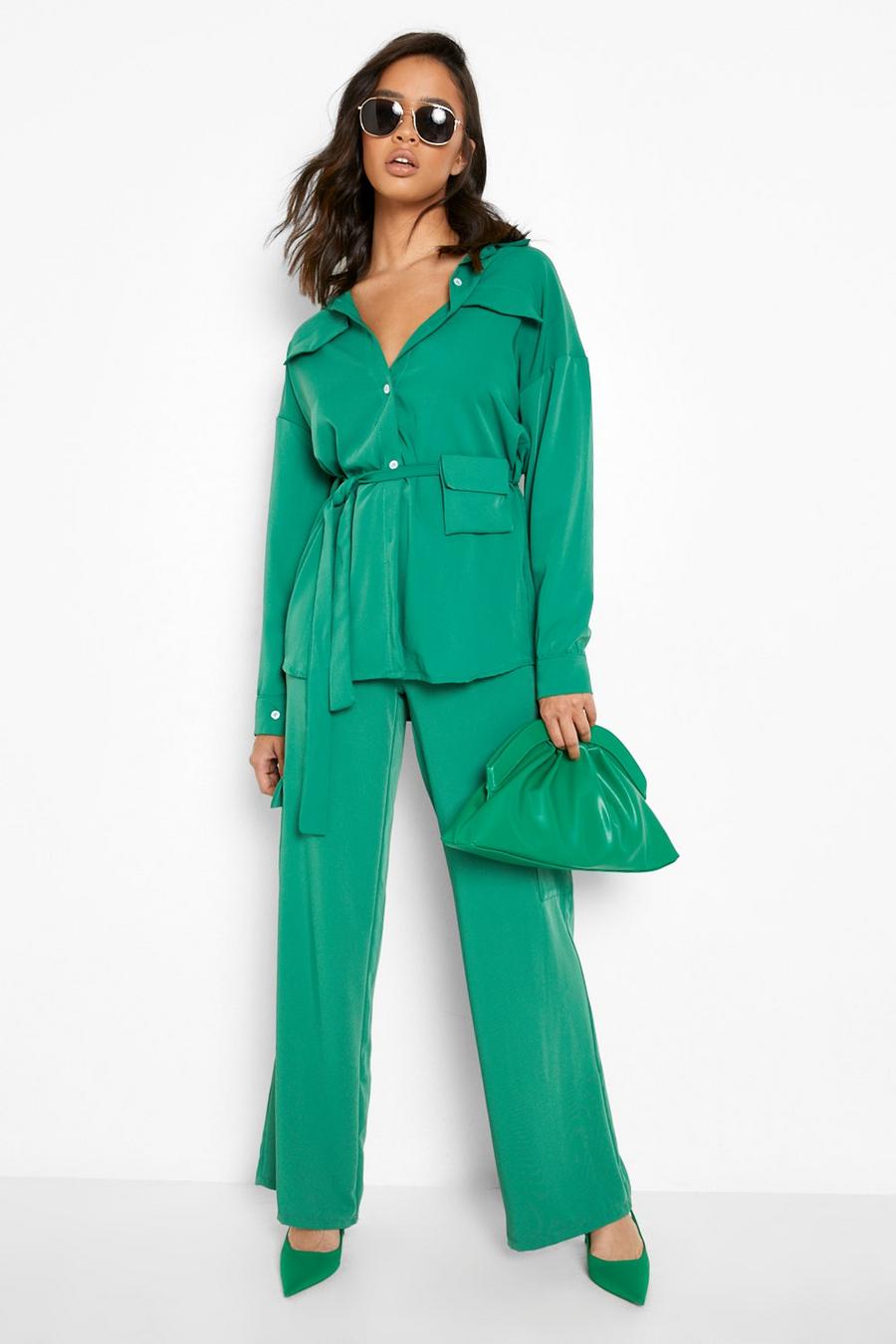 Emerald verde Luxe Wide Leg Cargo Trousers