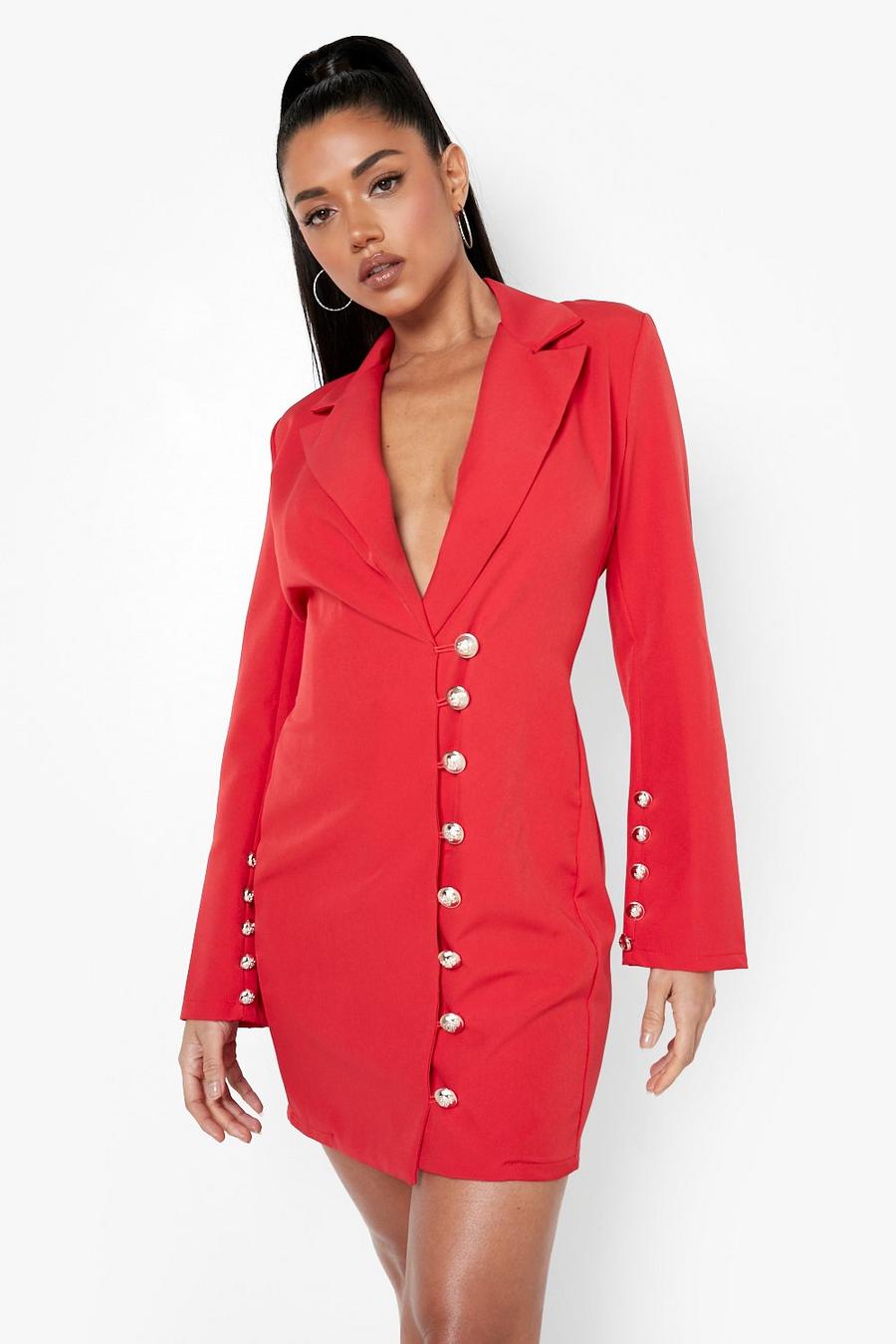 Red Button Detail Tailored Blazer Dress image number 1
