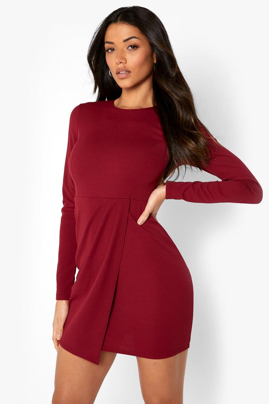 Berry Tailored Long Sleeve Wrap Dress image number 1