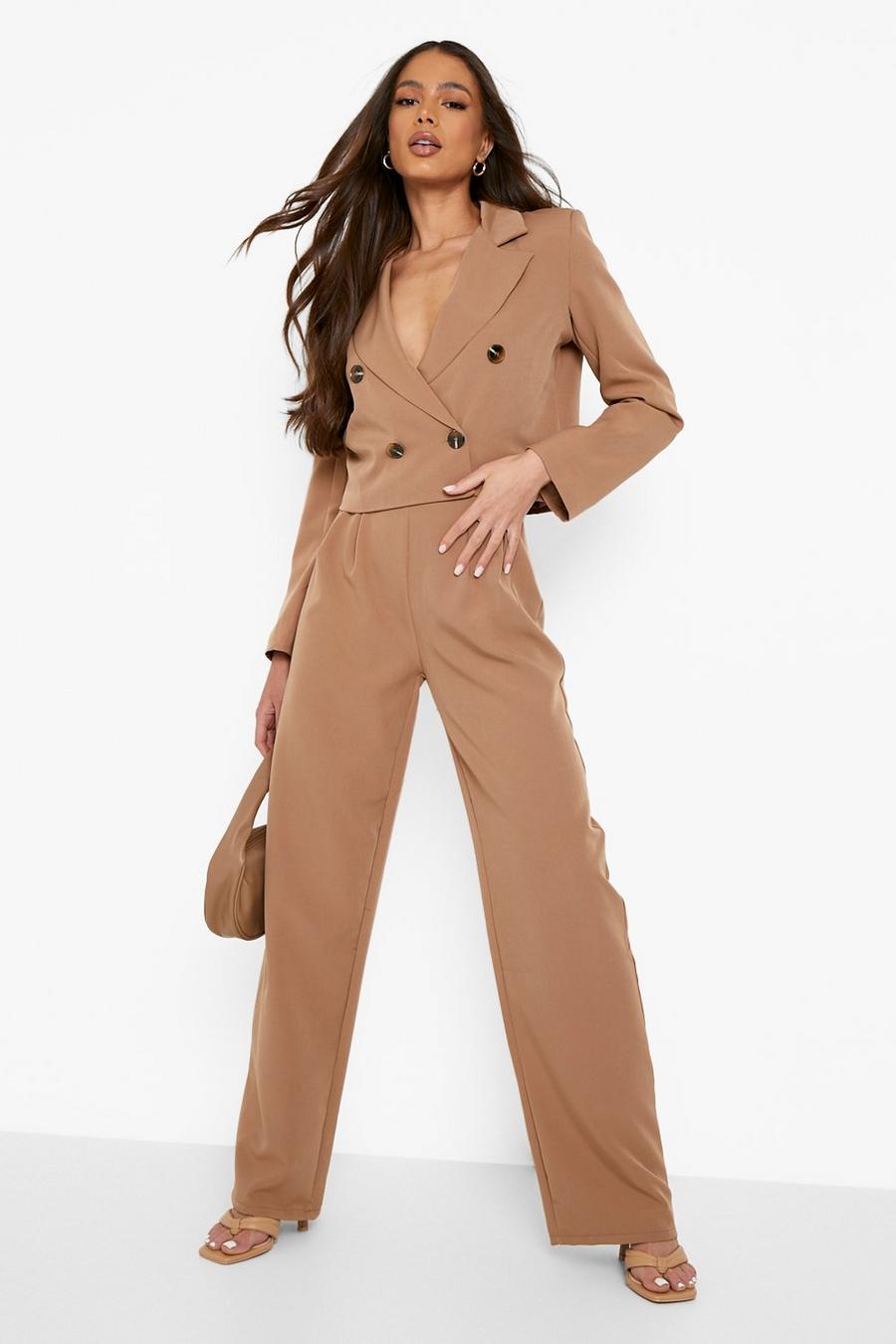 Camel beige Pleat Front Tailored Trousers