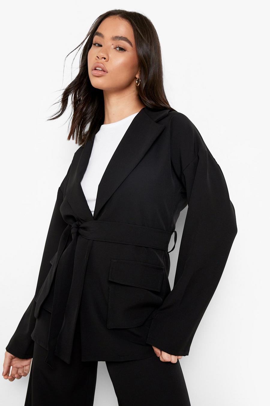 Black Tailored Utility Pocket Oversized Blazer image number 1