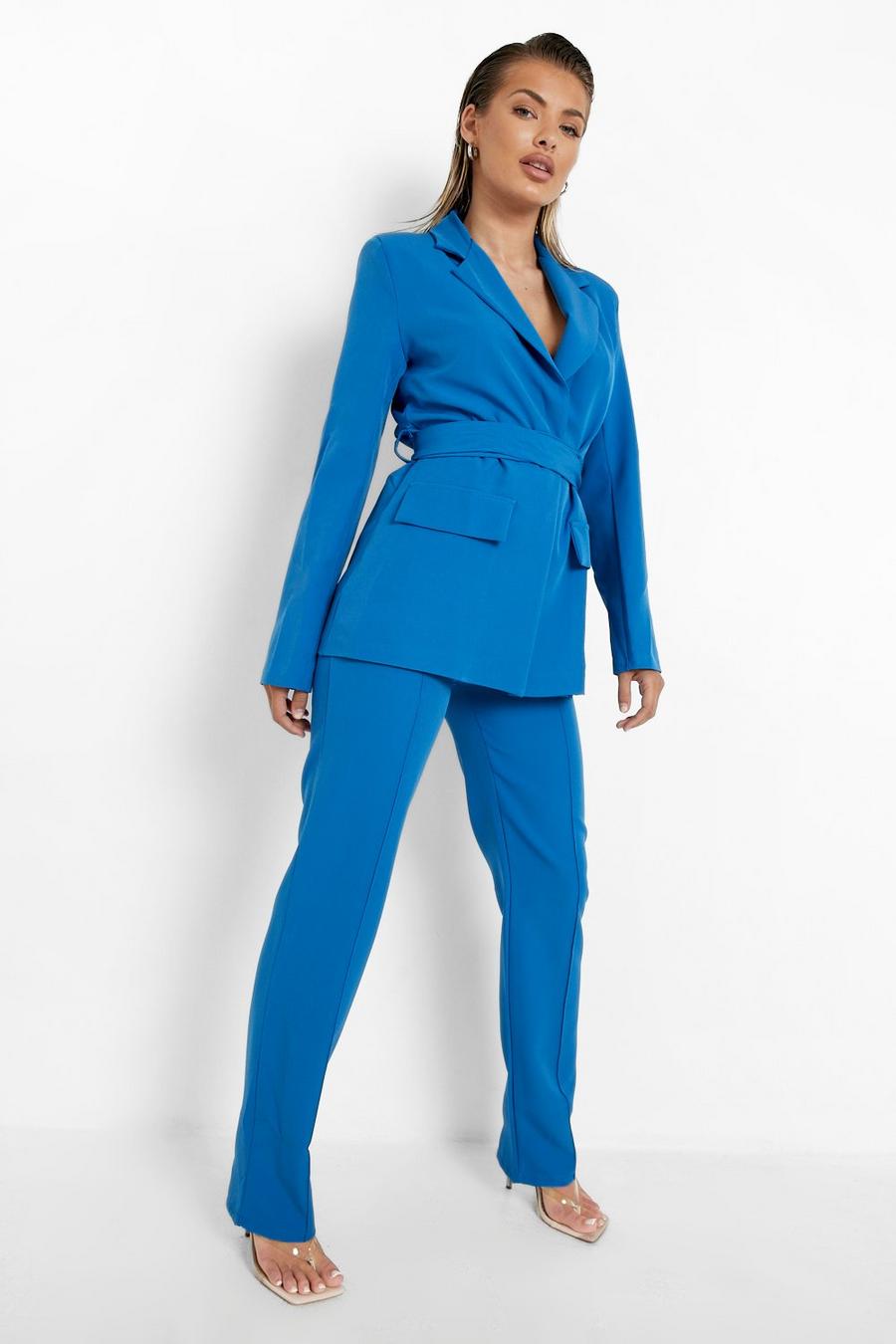 Azure Pin Tuck Tailored Straight Leg Trousers image number 1