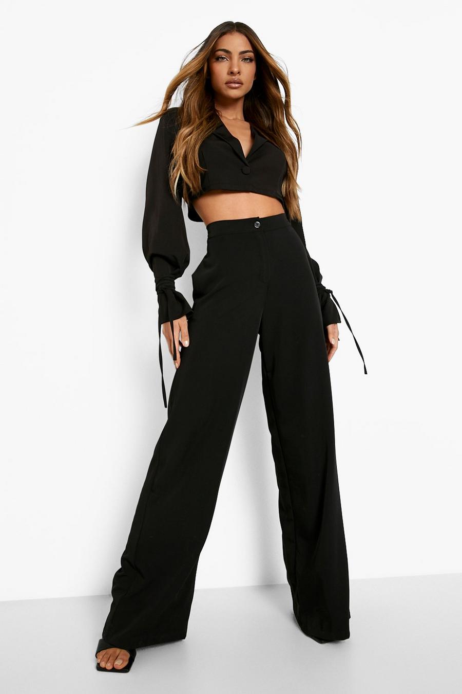 Black Luxe Matte Satin Wide Leg Trousers image number 1