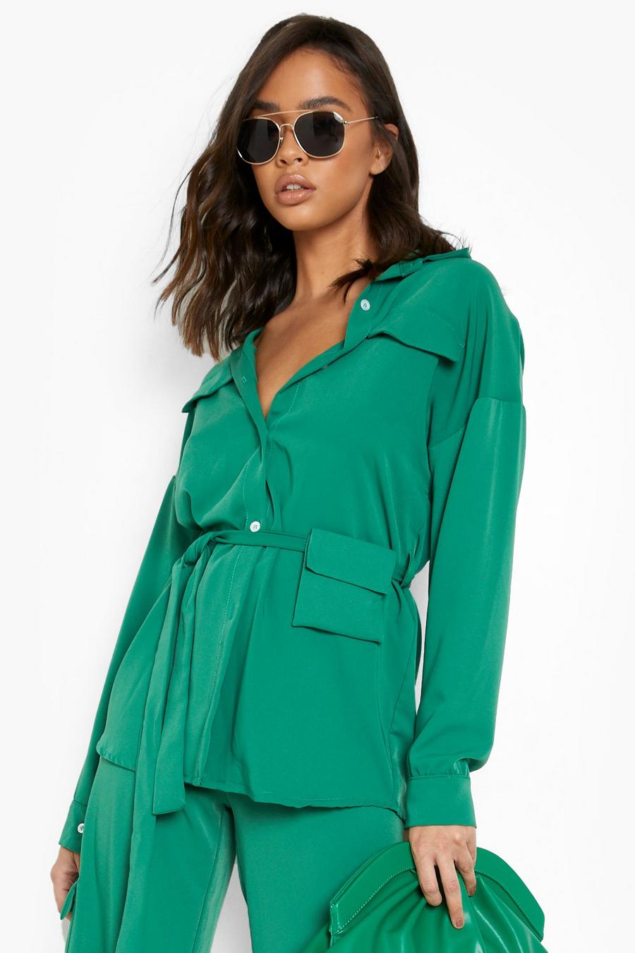 Emerald Luxe Utility Shirt With Mini Bag Belt image number 1
