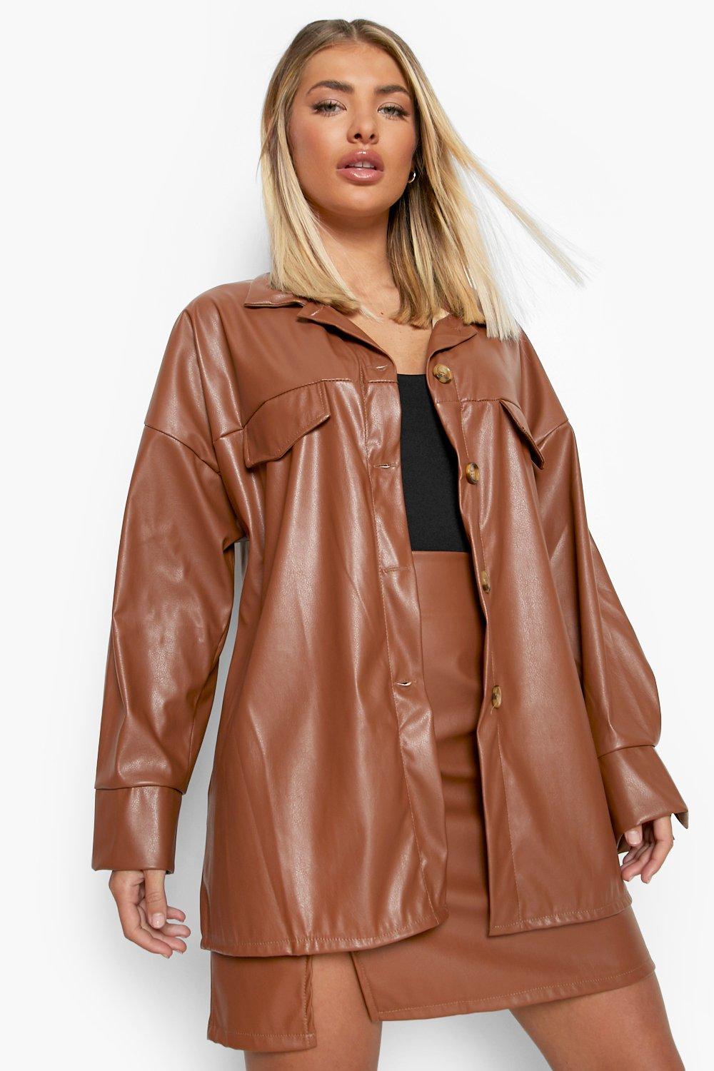 tan leather shacket