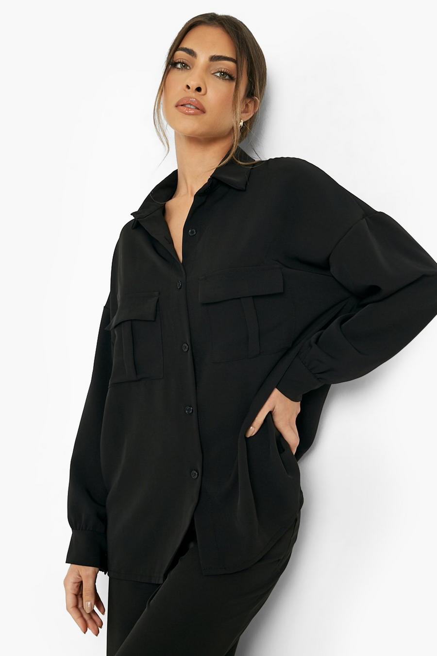Black negro Luxe Utility Pocket Oversized Shirt image number 1