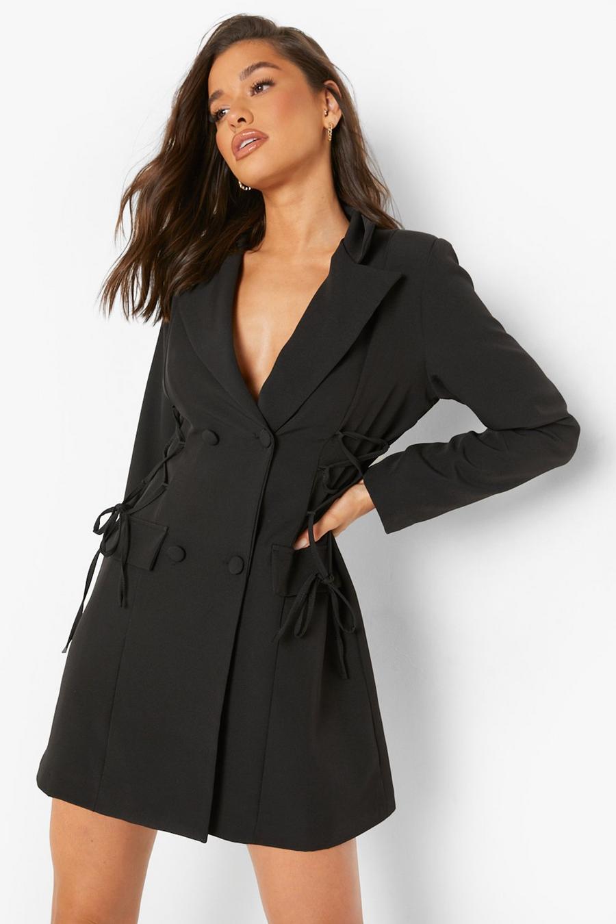 Black Tailored Lace Up Blazer Dress image number 1