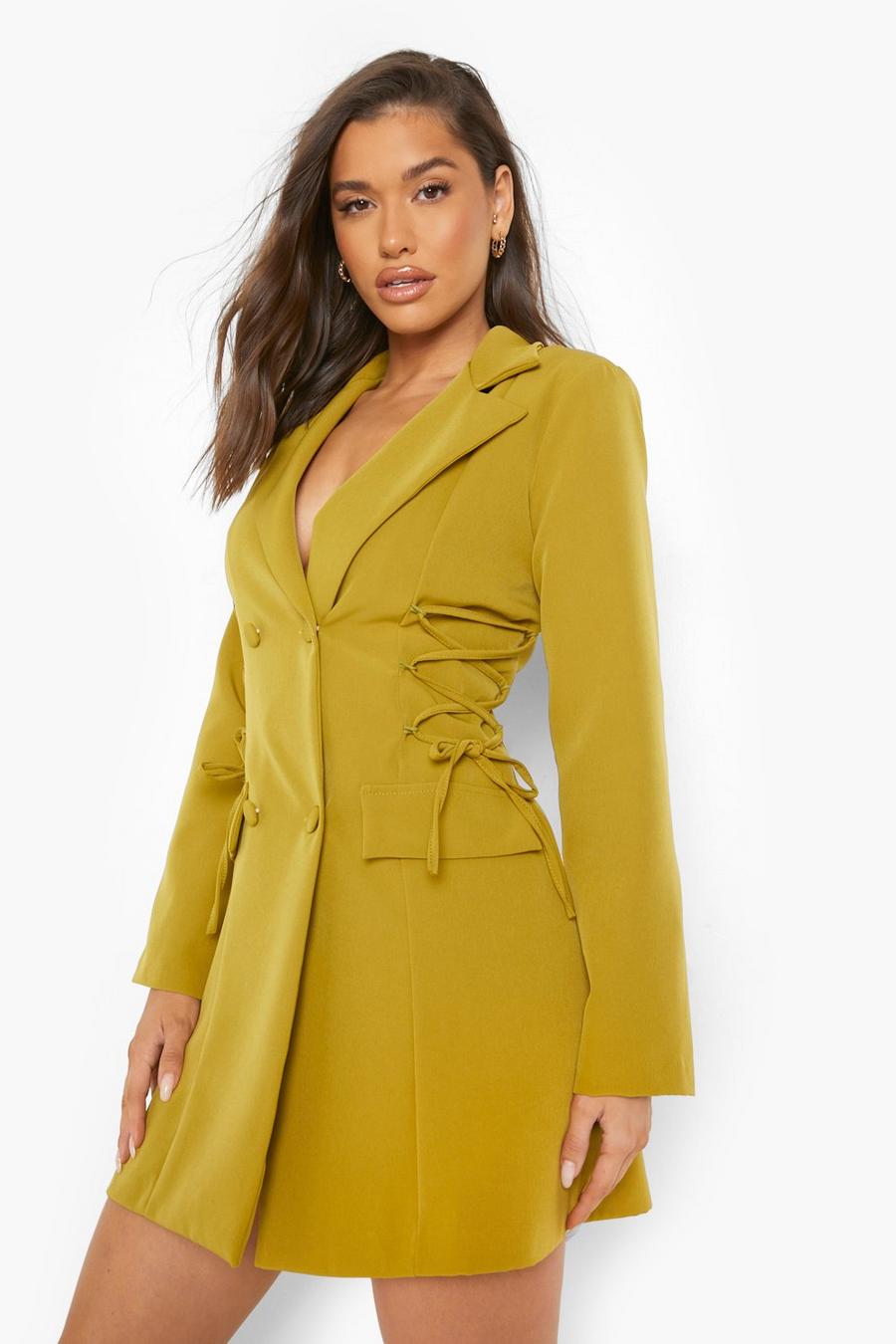 Chartreuse Tailored Lace Up Blazer Dress image number 1