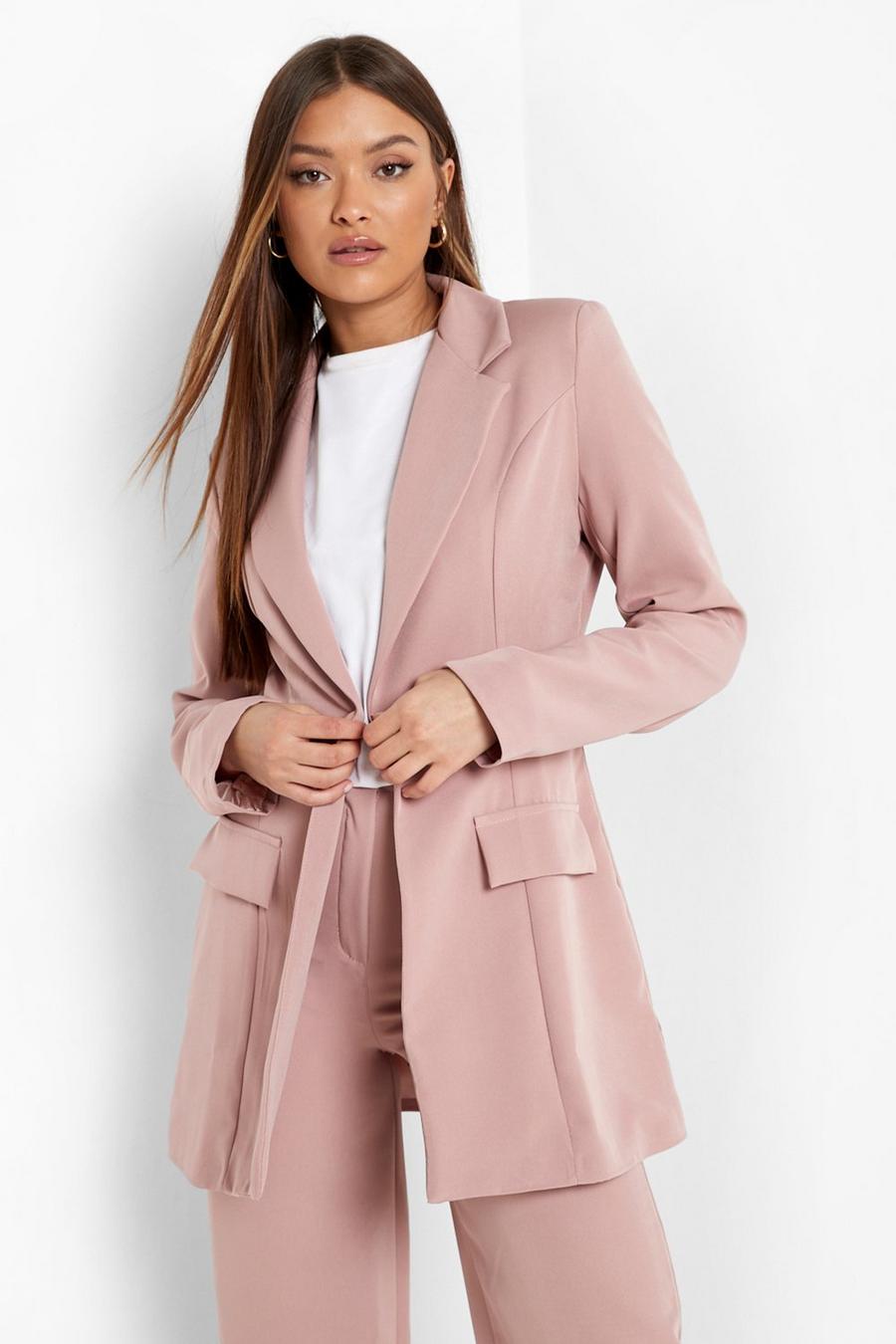 Rose Getailleerde Blazer Met Laag Decolleté En Enkele Knoop image number 1