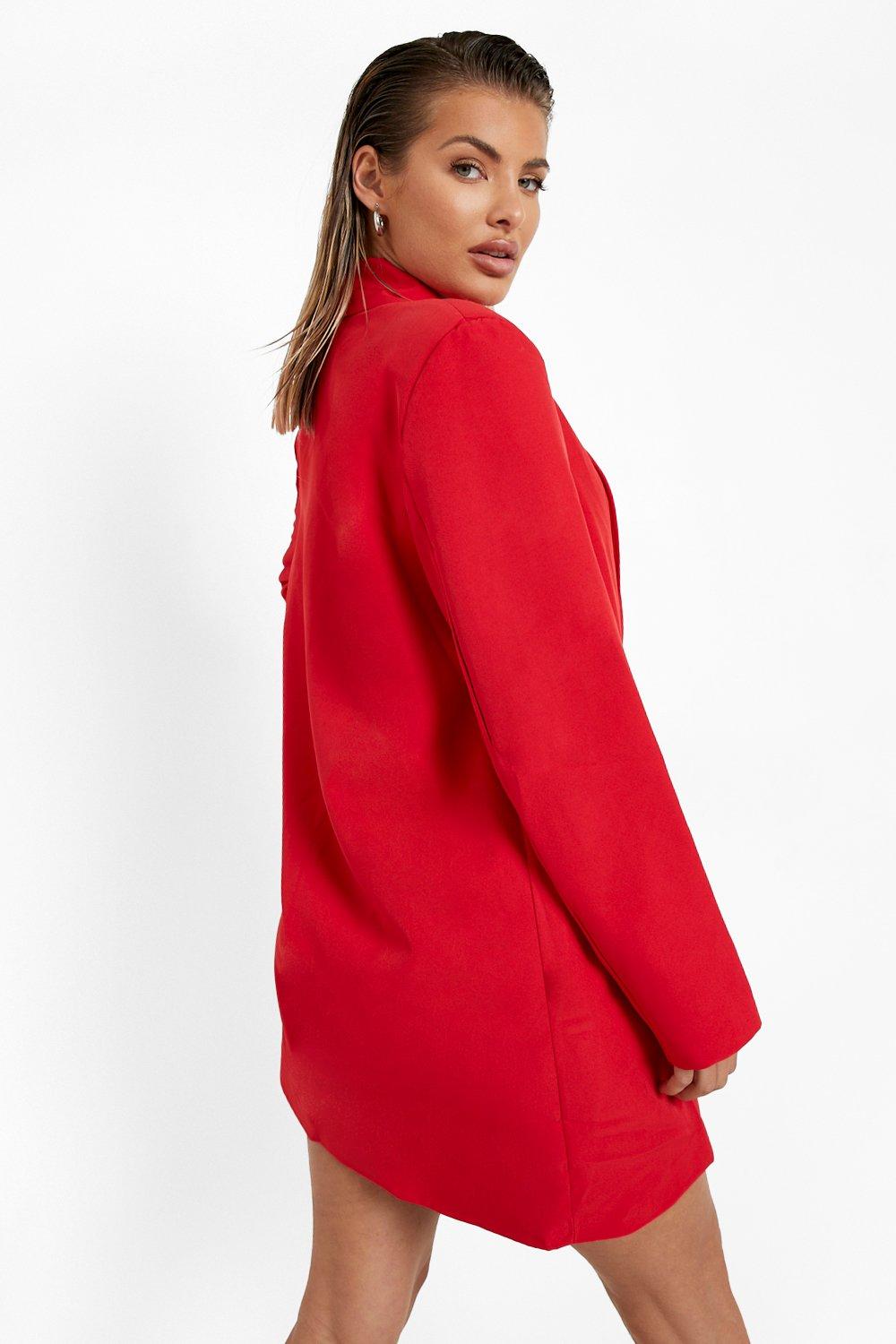 Red Shoulder Pad Plunge Oversized Blazer boohoo UK