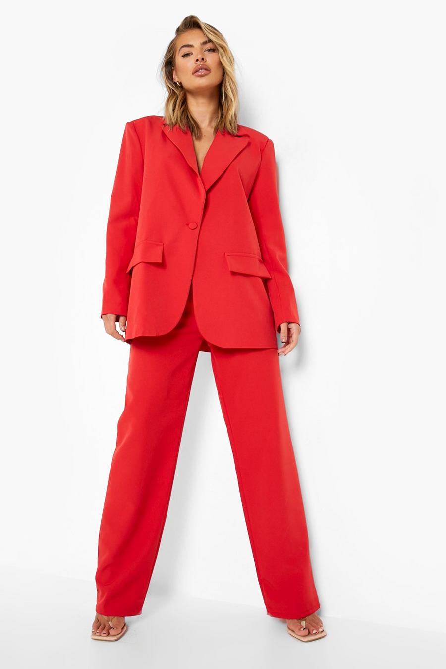 Red rojo Pleat Front Tailored Wide Leg Trousers image number 1