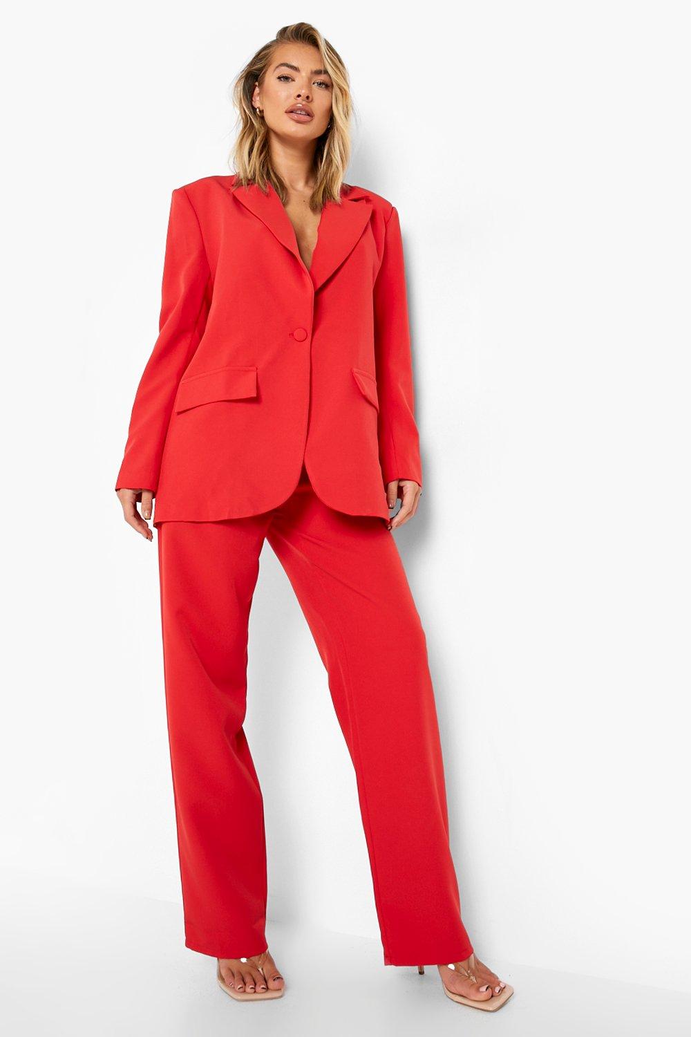 Red suit trousers store womens