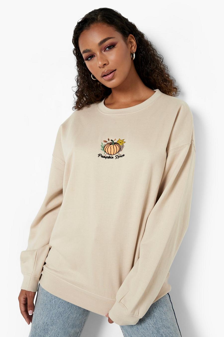 Stone Halloween Pumpkin Embroidered Oversized Sweater image number 1