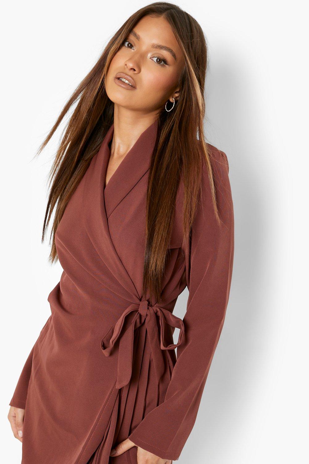 Women's Pleated Wrap Front Tailored Blazer Dress | Boohoo UK