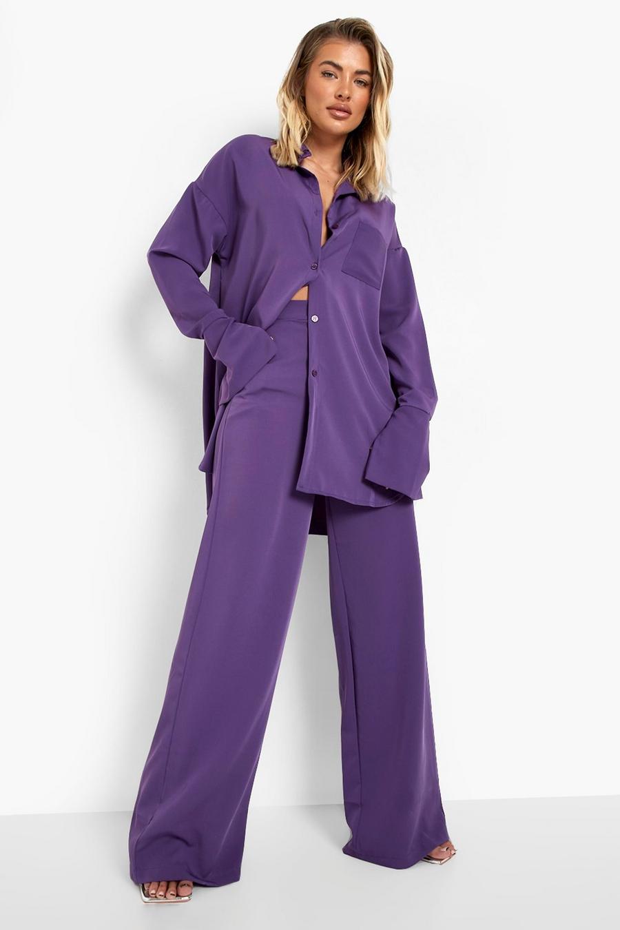 Purple violet Matte Satin Wide Leg Trousers