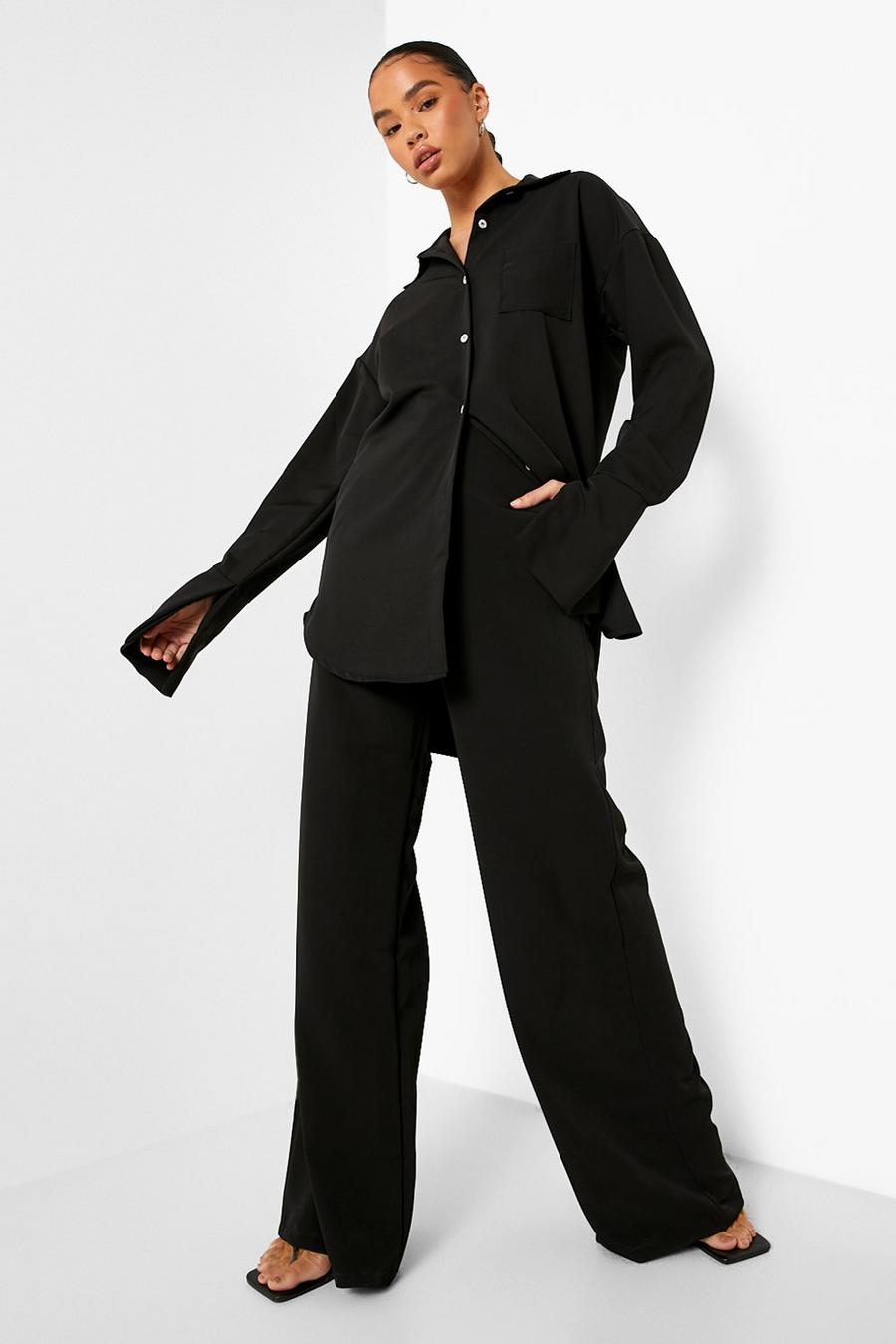 Camicia oversize in raso opaco, Black image number 1