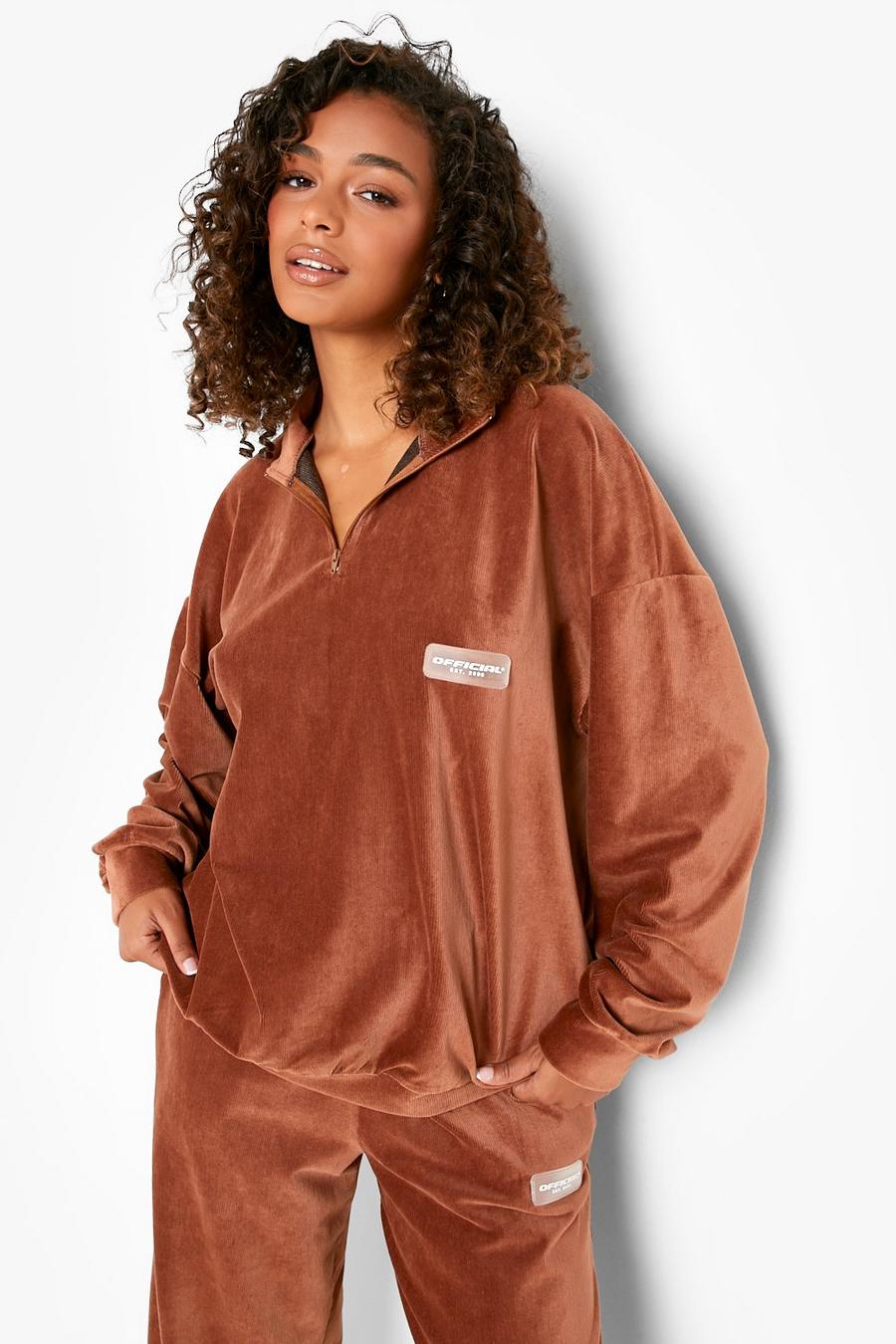 Camel Sweatshirt i manchester med kort dragkedja image number 1